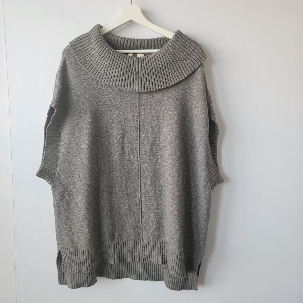 Moth Anthropologie Sweater womens size S gray Cowl Neck Oversized  Short Sleeve